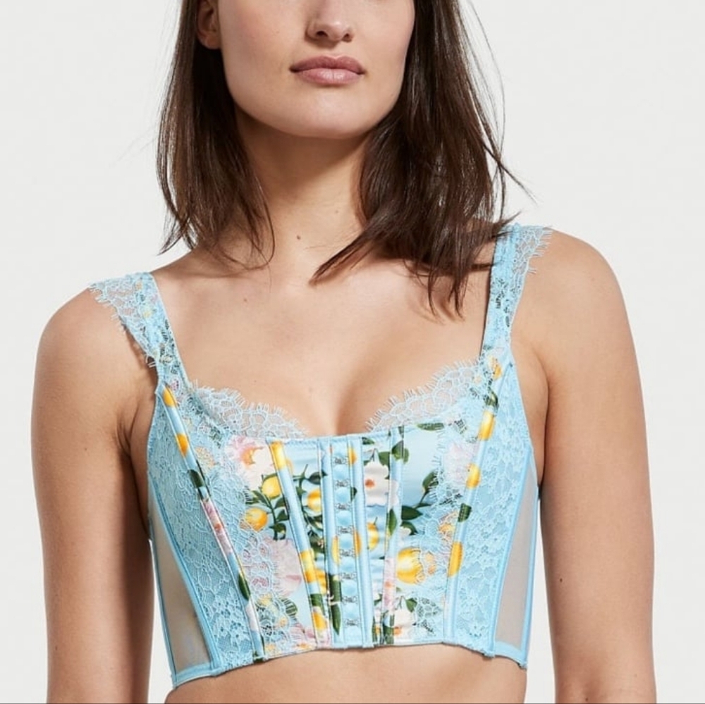Victoria's Secret Lace Floral Bustier- Blue and Multicolor
